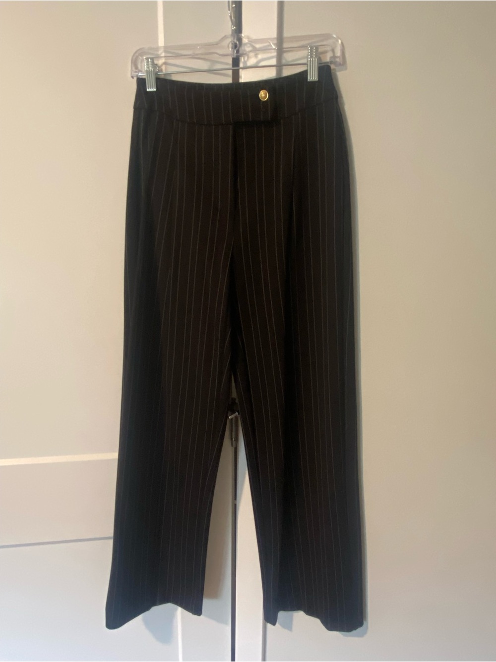 Christian Siriano Black Pinstripe Wide-Leg Dress Pants